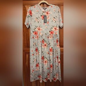 Floral Striped Womens Dress